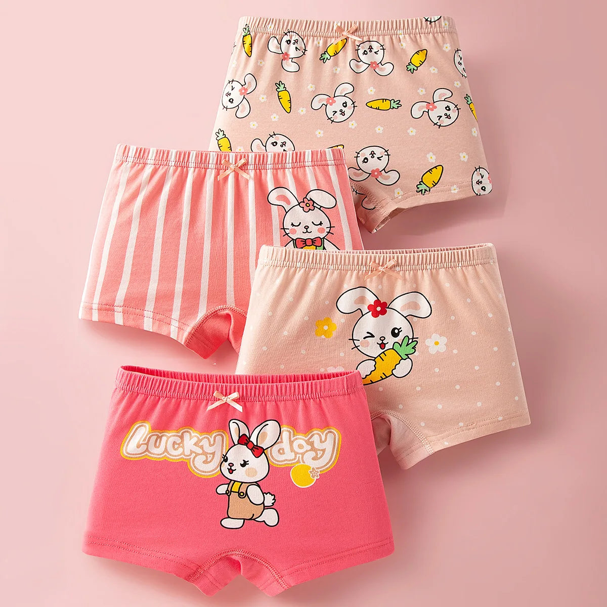 Lot 4 pièces culottes coton fille – Motifs dessin animé doux et confortables