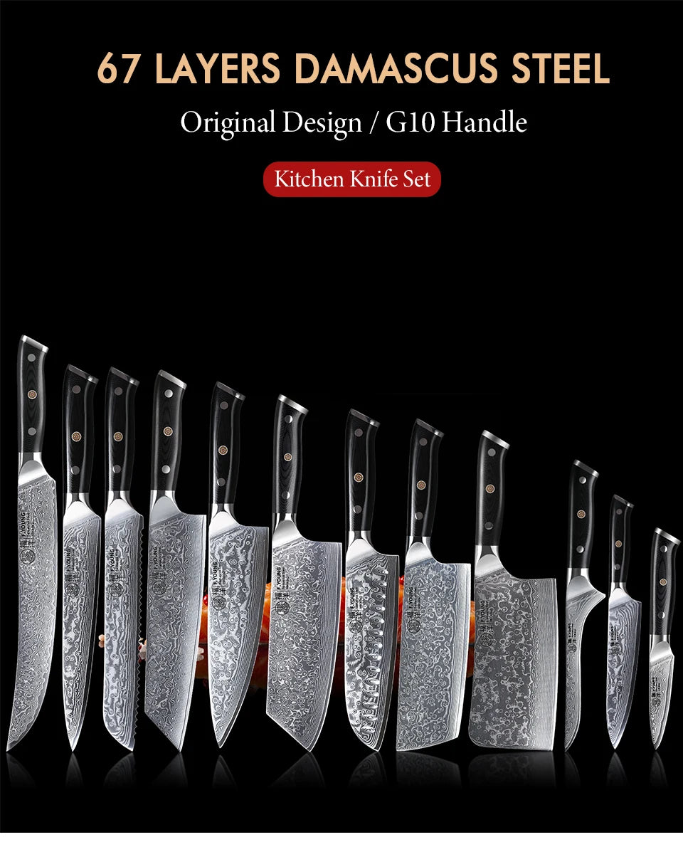 Couteau de cuisine professionnel F.YOUNG – acier Damas, chef japonais & sashimi