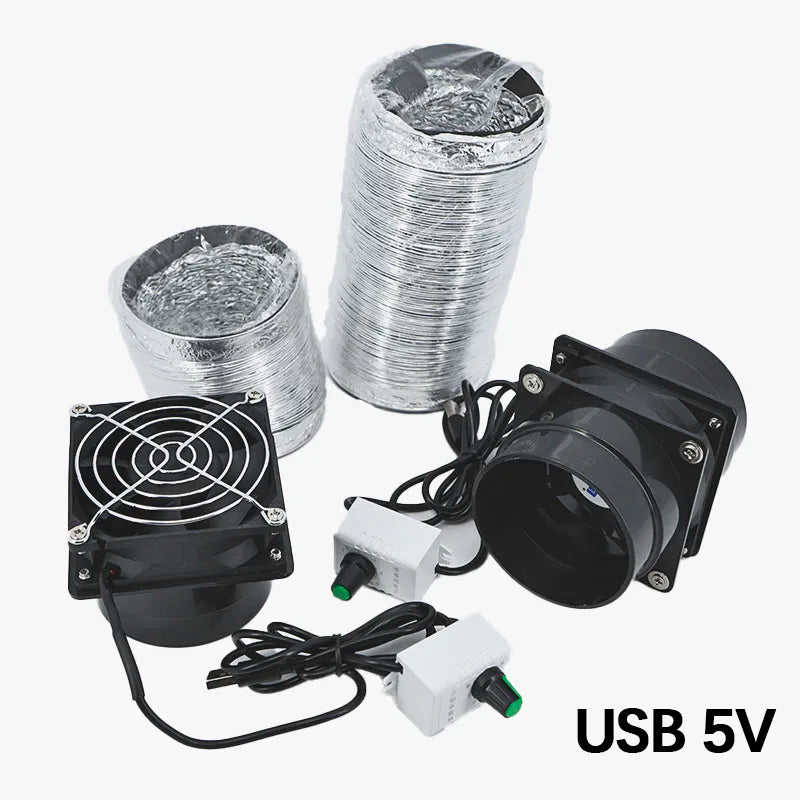 Ventilateur Extracteur Fumée 2 Types DC 5V USB, Vitesse réglable, Conduit 1-2 Voies, Tuyau 1m/3m