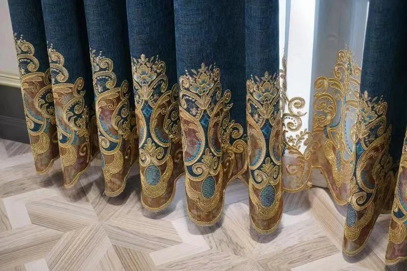 Rideau Brodé Luxe – Chenille, Style Européen, Avec Cantonnière .