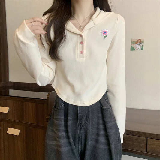 T-shirt Femme Col Polo Manches Longues Chic