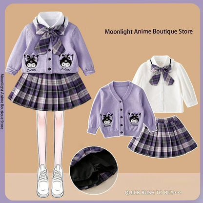 Ensemble cosplay Sanrio Kuromi My Melody 2024, jupe plissée JK, cardigan tricoté style collégial, costume trois pièces pour enfants