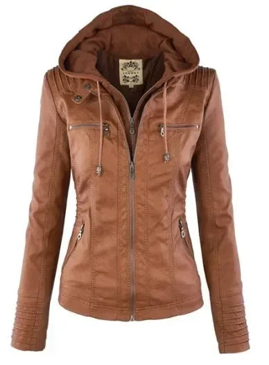 Veste Gothique en Simili Cuir PU pour Femme – Manteau à Capuche Noir, Veste Moto Chaude pour Automne et Hiver, Vêtements d'Extérieur Stylés