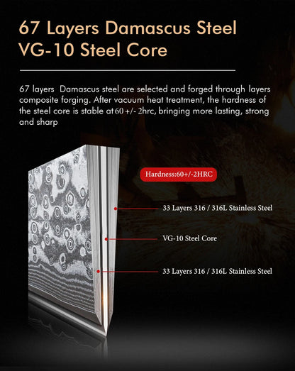 Couteau de cuisine professionnel F.YOUNG – acier Damas, chef japonais & sashimi