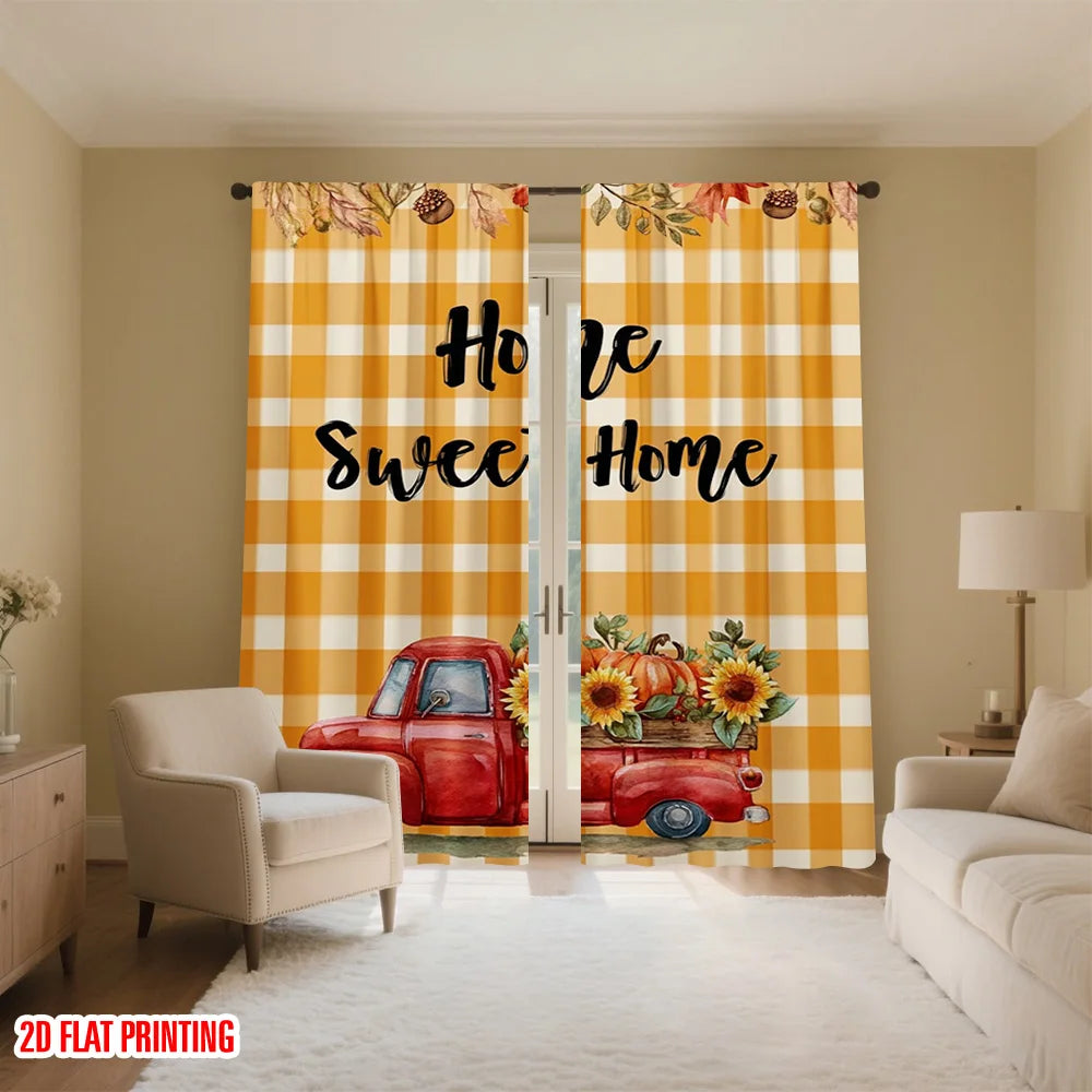 Rideaux imprimés 2D automne plaid/voiture, 2 pièces polyester, déco murale maison