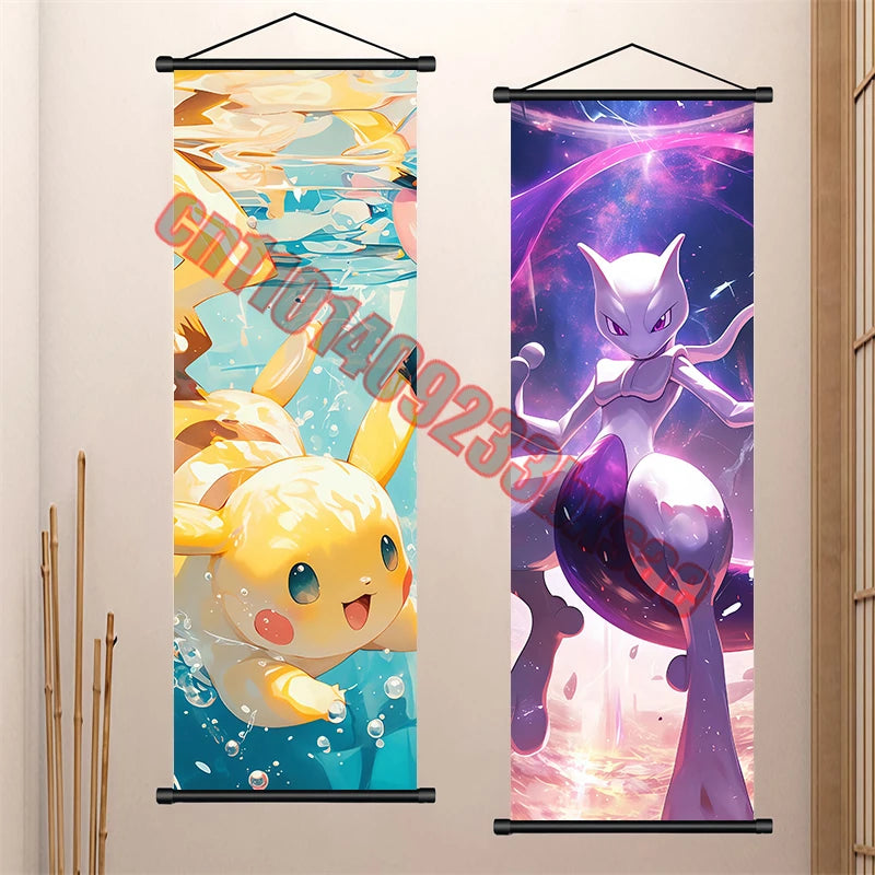 Peinture artistique Pokémon classique japonais – Pikachu, Gengar, Mewtwo – Décoration murale chambre à coucher haute qualité