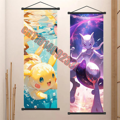 Peinture artistique Pokémon classique japonais – Pikachu, Gengar, Mewtwo – Décoration murale chambre à coucher haute qualité
