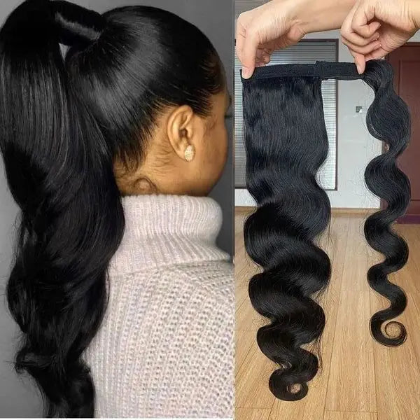 Extensions Cheveux Naturels Brésiliens Remy Bouclés Queue Cheval Noir﻿