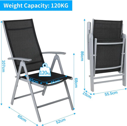 Lot de 2 chaises de jardin pliantes, dossier 7 positions, charge 150 kg .