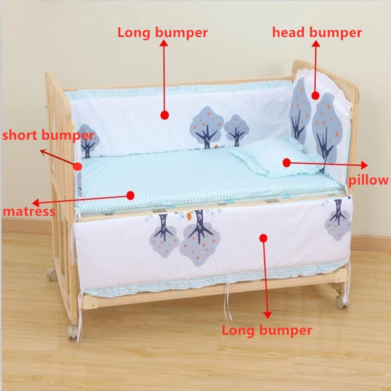 Parure de lit bébé garçon/fille 6 pièces – Ensemble literie luxe avec matelas, oreiller, 4 pare-chocs