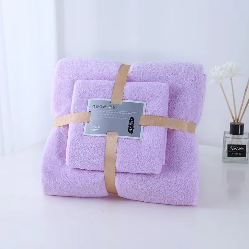 ‌ Ensemble de Serviettes de Bain 2 Pièces en Molleton de Corail – Ultra Douces, Haute Absorption, Séchage Rapide, Pour Spa, Hôtel, Adulte, Couleur Unie