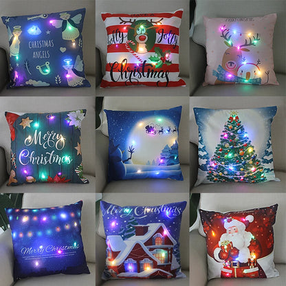 Housse coussin Noël LED Père Noël﻿– lumineux, déco maison, nouvel an