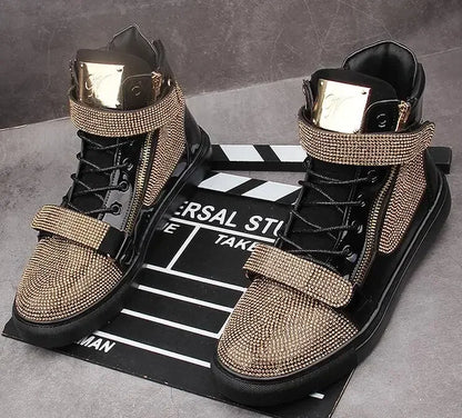 Chaussures plates homme à paillettes et strass – Style skateboard tendance