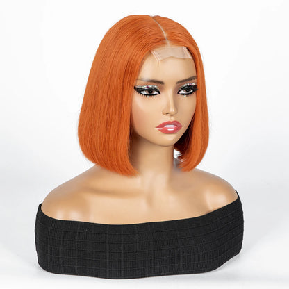 Perruque Bob courte droite colorée – cheveux humains 100%, dentelle 2x6 transparente, densité 250%