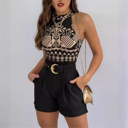 Ensemble Coloré Femme – Haut Sans Manches Creux & Short Chic, Mode Dopamine Été