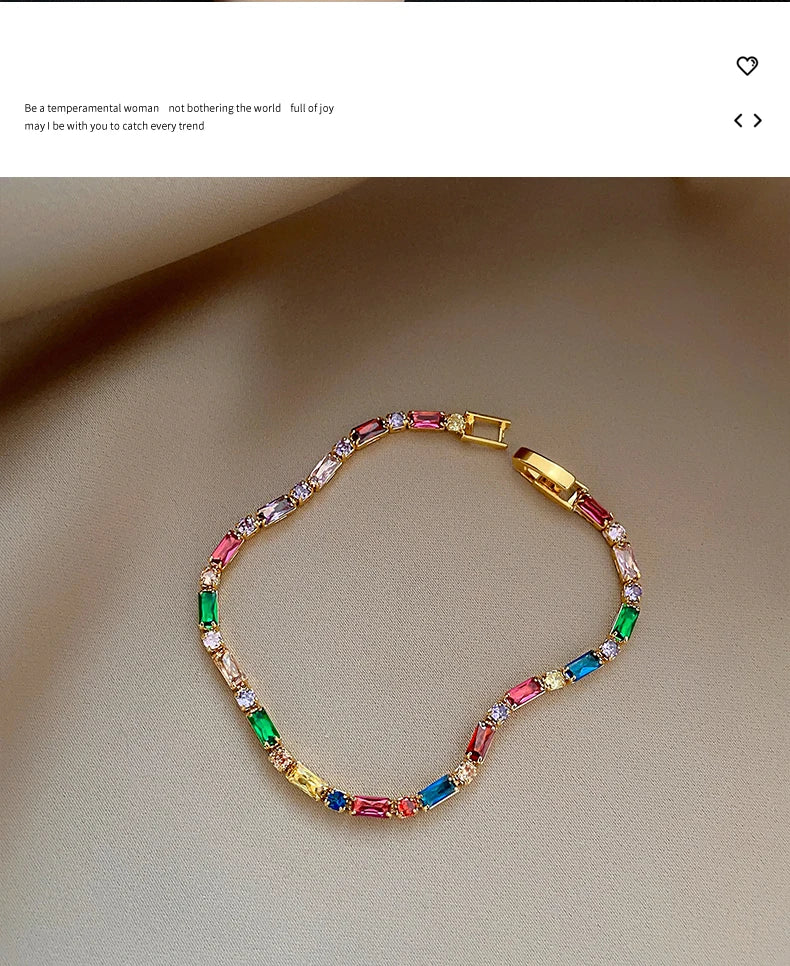 Ensemble bijoux femme luxe, chaîne zircon coloré, collier & bracelet, style coréen .