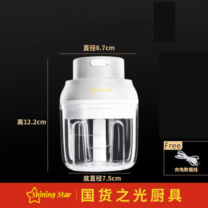 Broyeur légumes et fruits rechargeable luxe, presse-ail avec lame acier inox 430, conteneur PP certifié LFGB