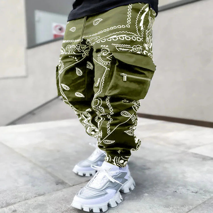 Pantalon Cargo Homme Imprimé Tendance, Coupe Ample, Mode Streetwear 4 Saisons.