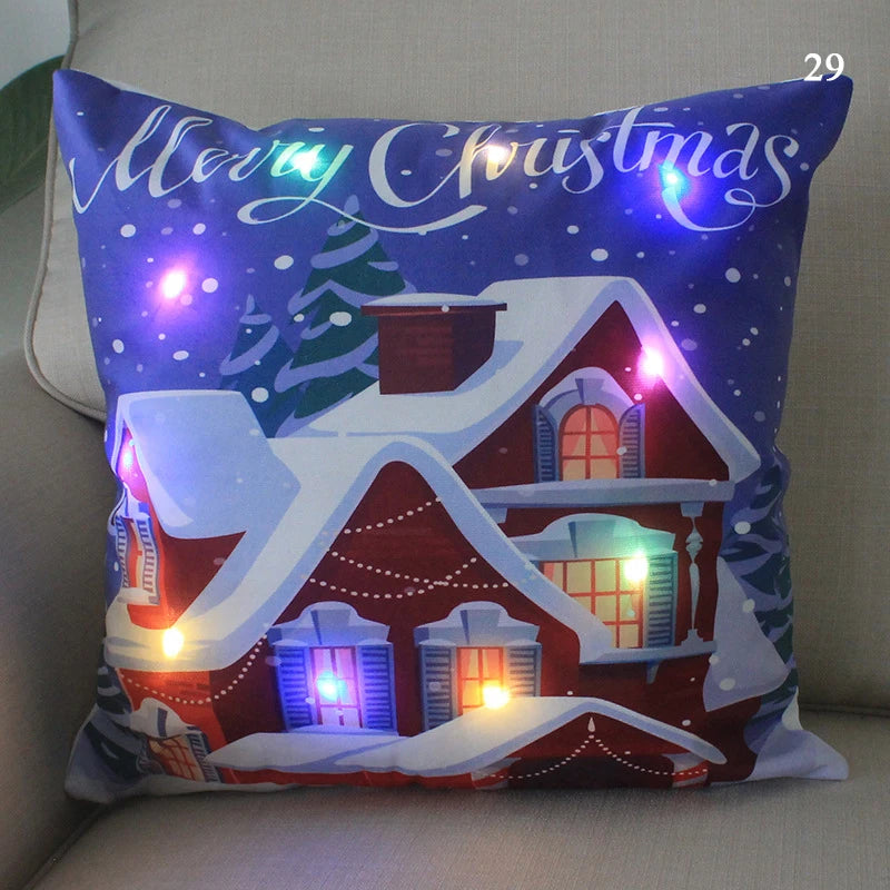 Housse coussin Noël LED Père Noël﻿– lumineux, déco maison, nouvel an