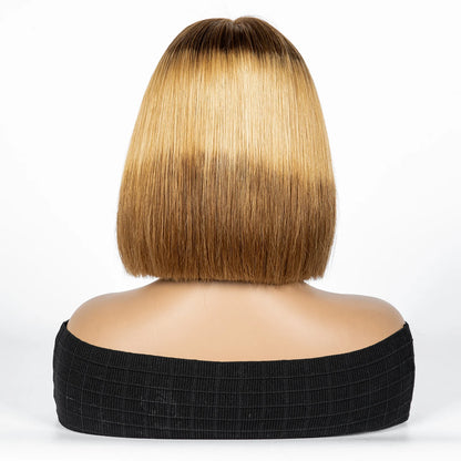 Perruque Bob courte droite colorée – cheveux humains 100%, dentelle 2x6 transparente, densité 250%