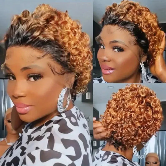 Perruque Femme 100% Cheveux Humains Indiens – Bouclés à l’Eau, Lace Front HD Transparente, Style Pixie Court, Couleur Naturelle Haute Qualité