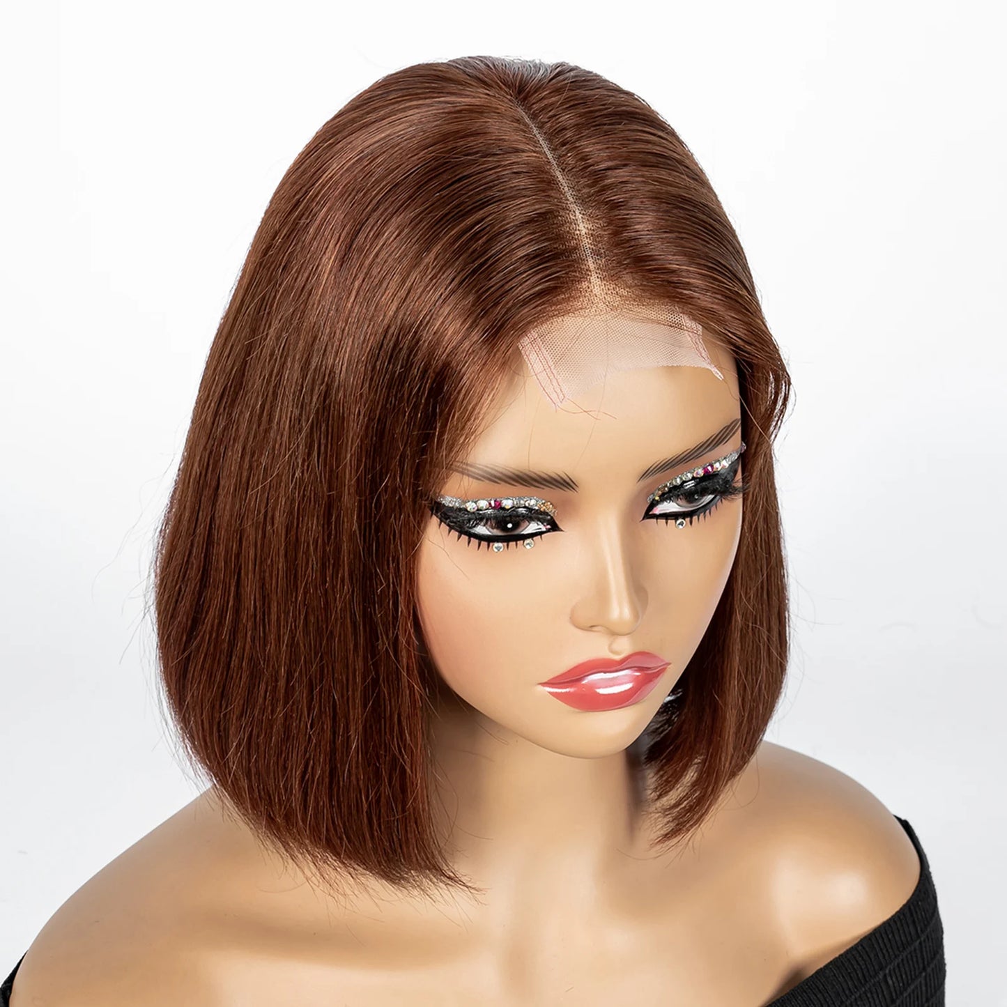 Perruque Bob courte droite colorée – cheveux humains 100%, dentelle 2x6 transparente, densité 250%