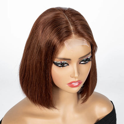 Perruque Bob courte droite colorée – cheveux humains 100%, dentelle 2x6 transparente, densité 250%