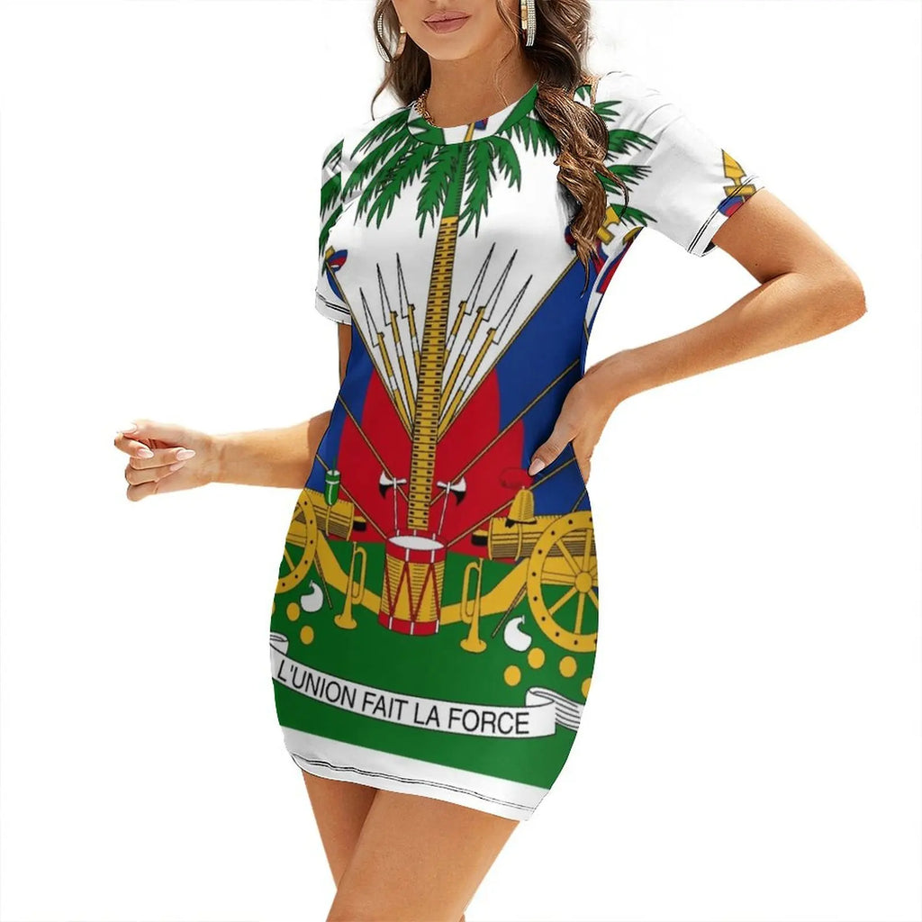 Robe combinaison été femme – Manches courtes, style Haïti, tenue décontractée