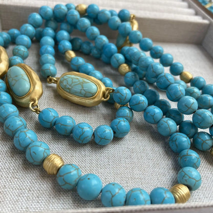 Collier vintage en cuivre turquoise pour femme – Broche en or et fleur tridimensionnelle