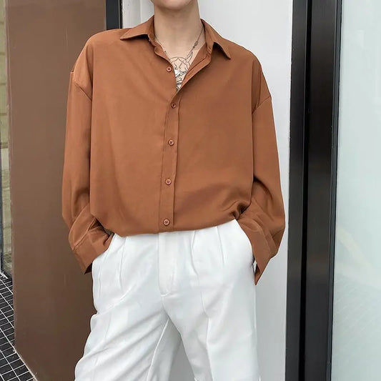 Chemise homme décontractée, style uni à col rabattu