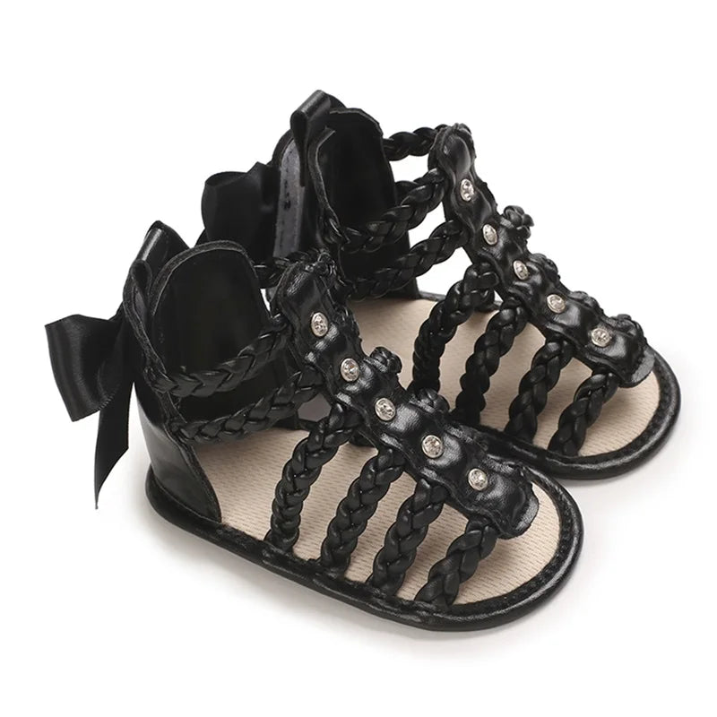 Sandales d’été bébé fille cuir PU, nœud papillon, décontractées