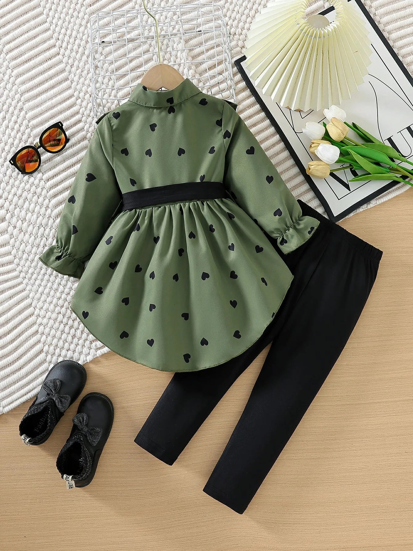 Ensemble fille 2 pièces – chemise + bas, printemps/automne (1‑8 ans)