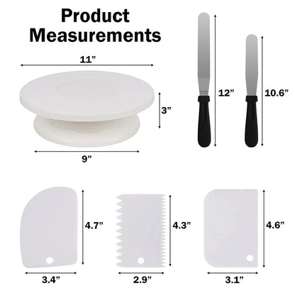 Kit décoration gâteau 6 pcs – plateau tournant, 2 spatules & 3 grattoirs pour glaçage
