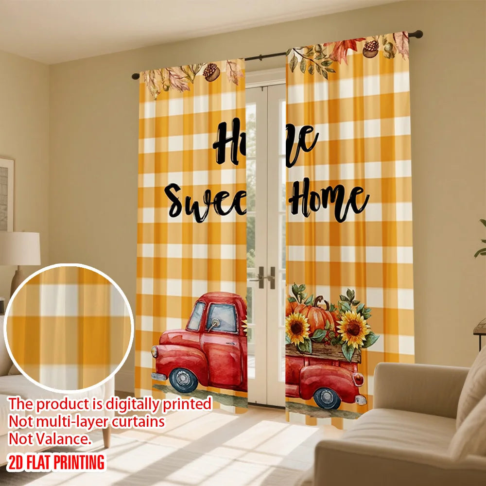 Rideaux imprimés 2D automne plaid/voiture, 2 pièces polyester, déco murale maison
