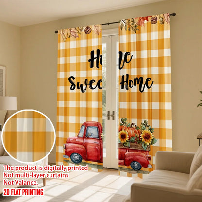 Rideaux imprimés 2D automne plaid/voiture, 2 pièces polyester, déco murale maison