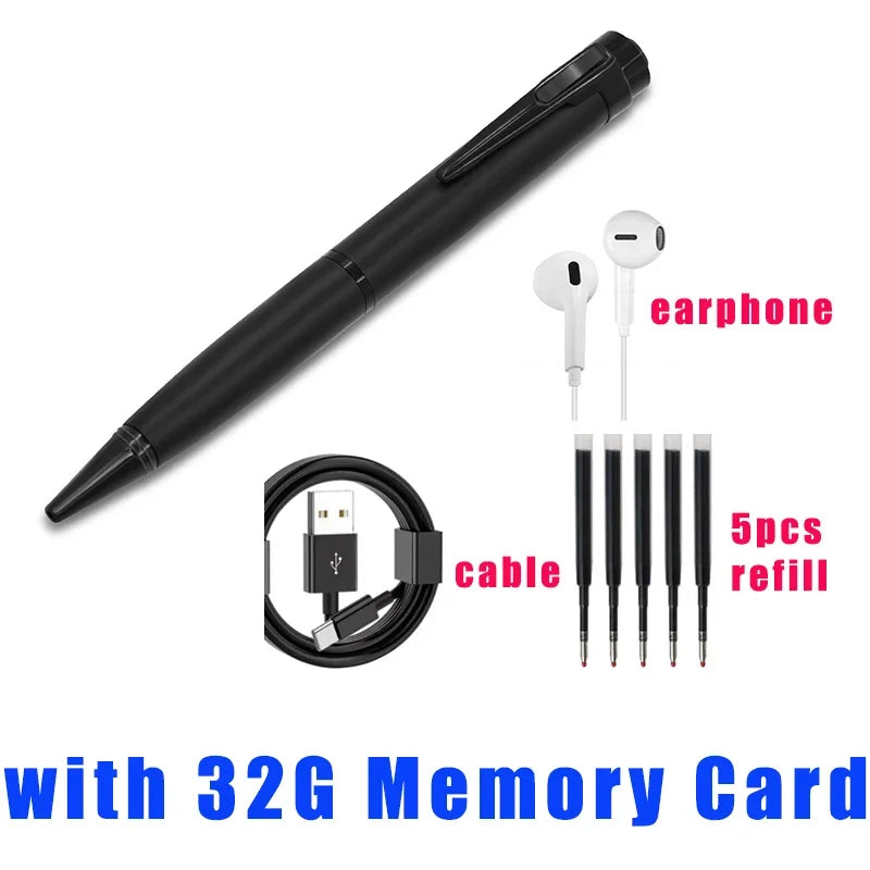 Stylo enregistreur vocal 128 Go portable USB, lecture MP3, pour conférences et cours, avec 5 recharges.