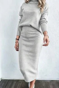 YIKOOLIN Ensemble Femme Élégant – Pull Col Montant & Jupe Ajustée, Style Chic et Moderne