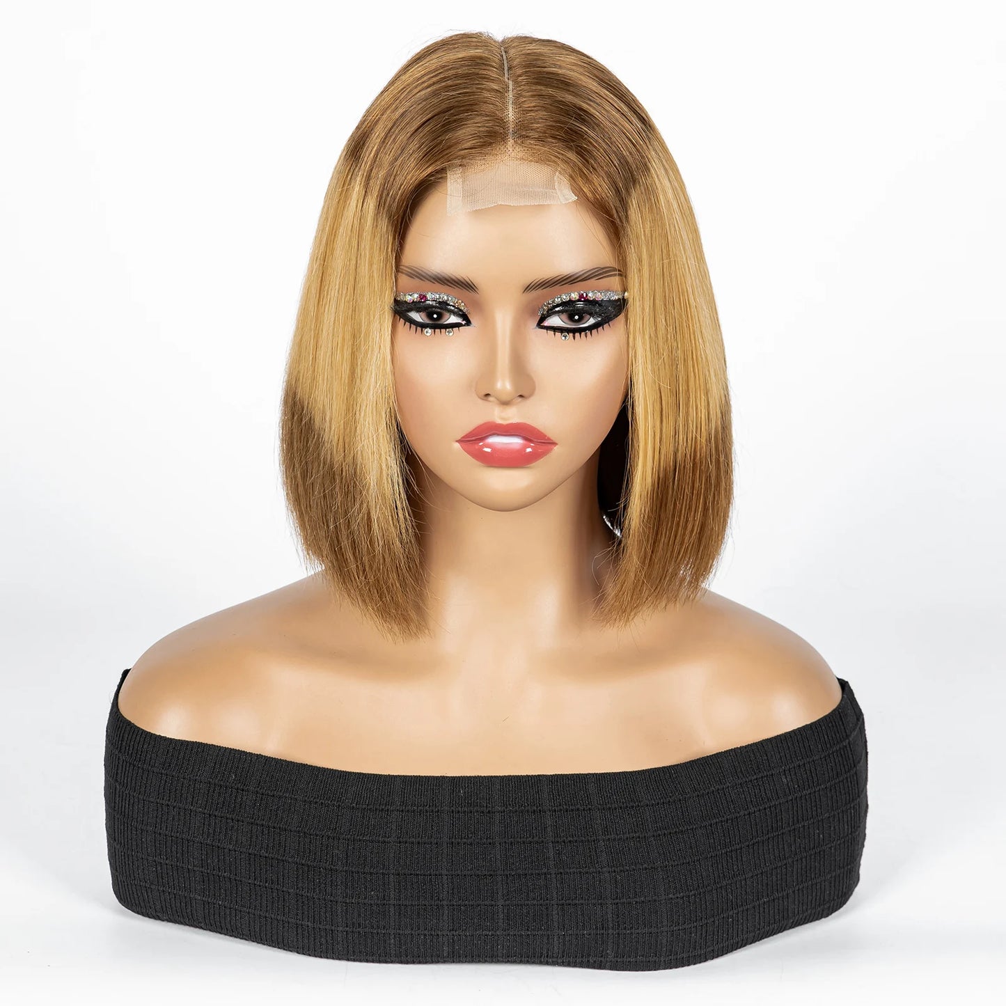 Perruque Bob courte droite colorée – cheveux humains 100%, dentelle 2x6 transparente, densité 250%