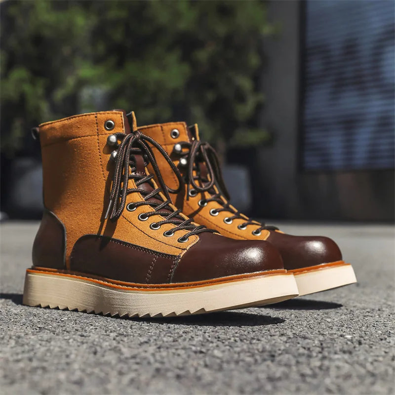 Bottes Cowboy Cuir Homme Plateau Moto Travail﻿