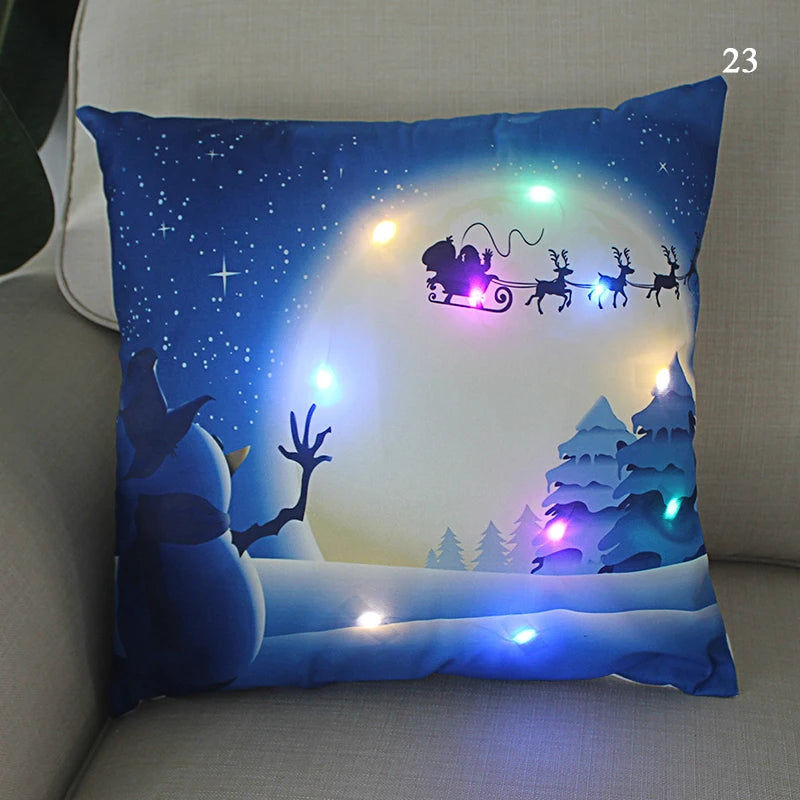 Housse coussin Noël LED Père Noël﻿– lumineux, déco maison, nouvel an
