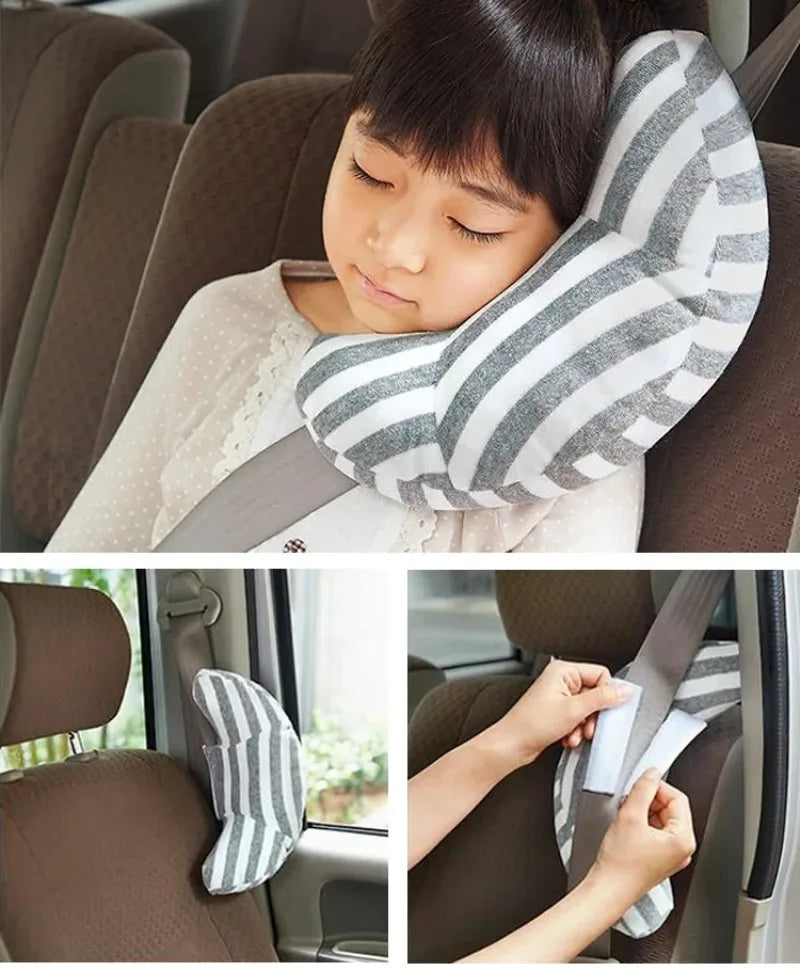 Oreiller de voiture enfant – coussin repos‑nuque avec sangle de sécurité (1 pièce)