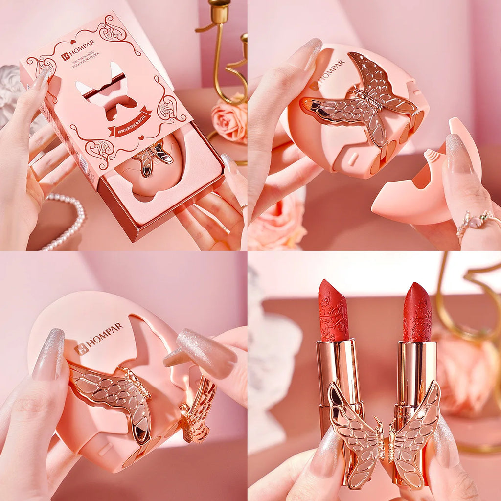 Rouges à lèvres Jules Papillon – Boîte 2, velours, waterproof, lèvres brillantes, maquillage fête