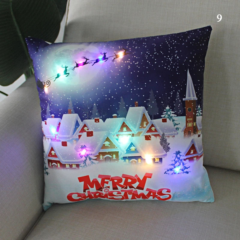 Housse coussin Noël LED Père Noël﻿– lumineux, déco maison, nouvel an