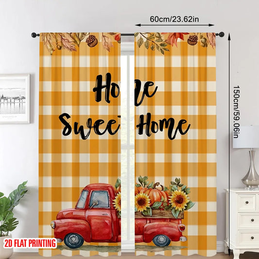 Rideaux imprimés 2D automne plaid/voiture, 2 pièces polyester, déco murale maison