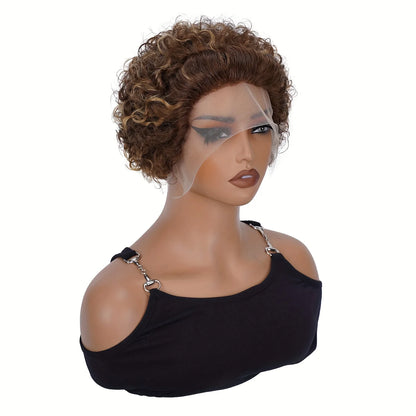 Perruque Pixie Bouclée 13x1 Lace Front – 100% Cheveux Humains Brésilien Remy, Transparent, Coupe Lutin, Perruque Bouclée Prête à Porter pour Femmes Noires