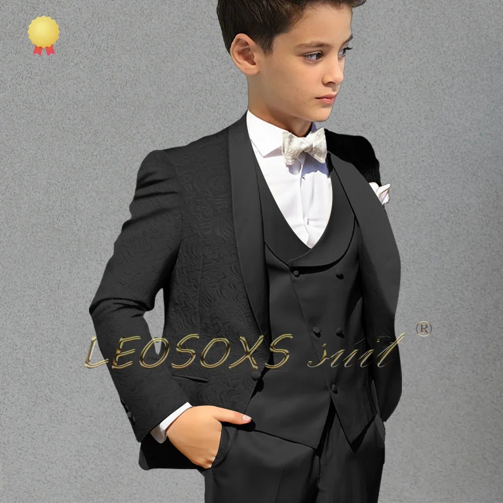 Tenue de Fête Garçon – Ensemble Costume Jacquard Champagne, Élégant et Confortable