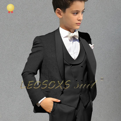 Tenue de Fête Garçon – Ensemble Costume Jacquard Champagne, Élégant et Confortable