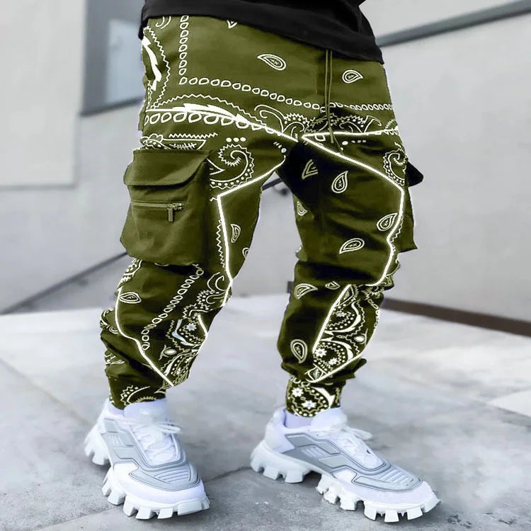 Pantalon Cargo Homme Imprimé Tendance, Coupe Ample, Mode Streetwear 4 Saisons.