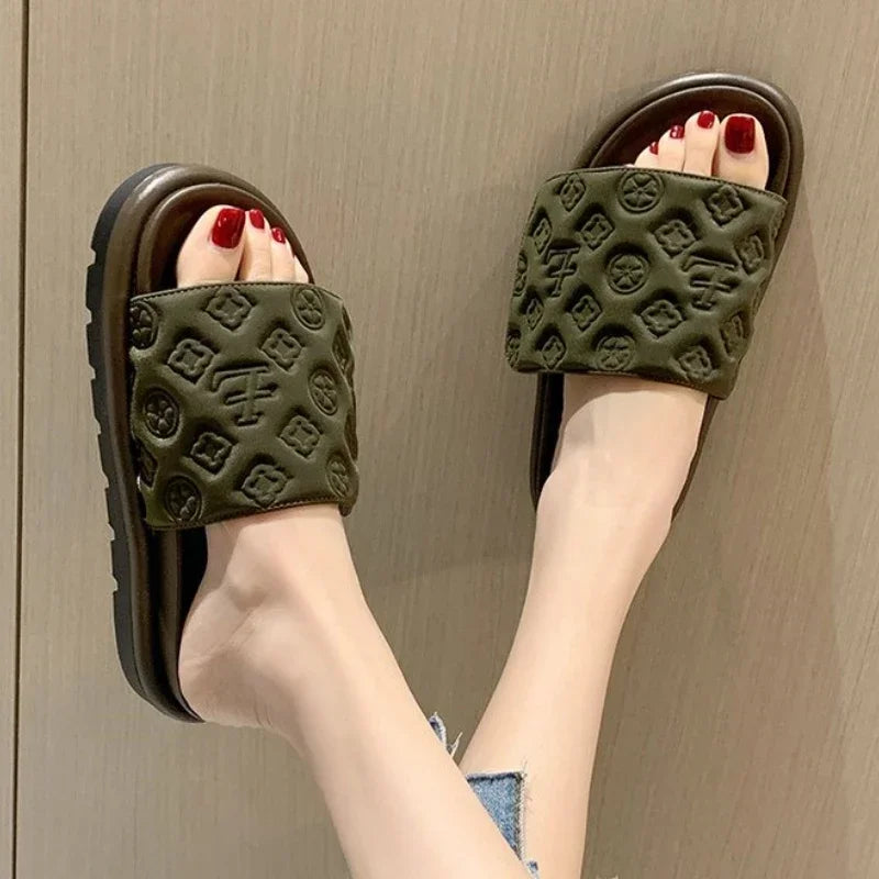 Pantoufles été femme à semelle épaisse, sandales de plage tendance,