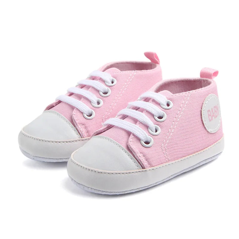 Chaussures bébé fille 0‑18M – baskets montantes en toile, antidérapantes, premiers pas